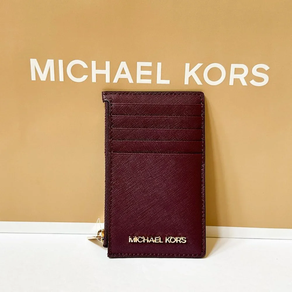 Michael Kors Jet Set Travel Top Zip Card Case Wallet Bordeaux